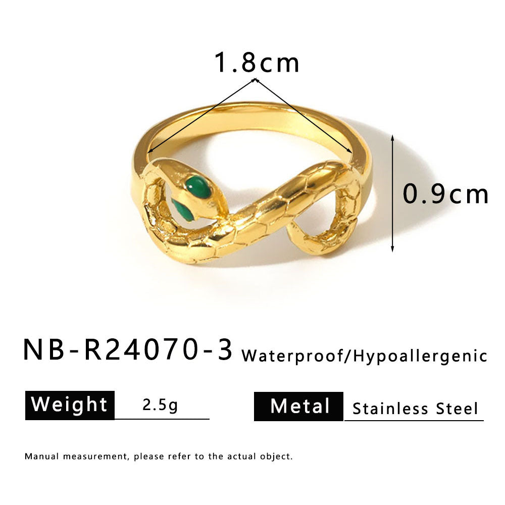 Best-Selling Snake-Shaped Inlaid Zircon Classic Open Stainless Steel Hand Jewelry Gold-Plated Texture Ring Couple