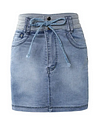 Contrast Binding Ripped Drawstring Denim Skorts