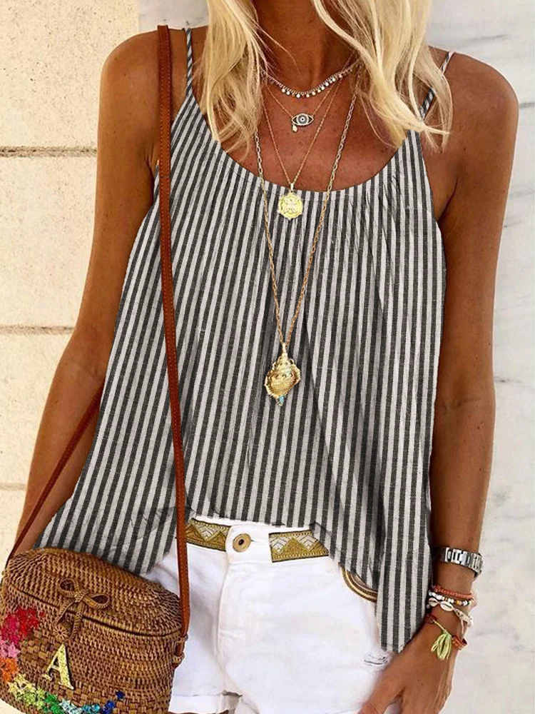Comstylish Classic Striped Ruffle A Line Cami Top
