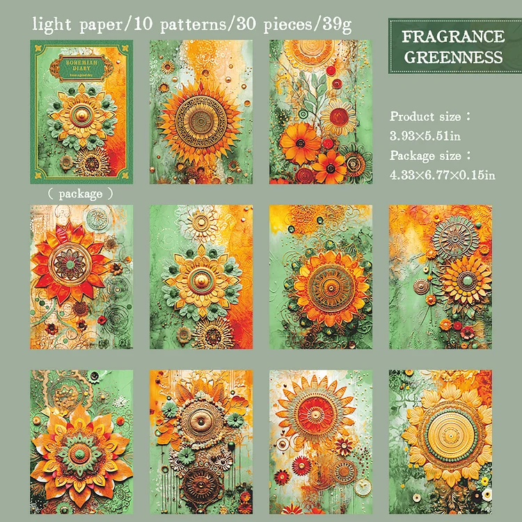 Journalsay 30 Sheets Bohemian Diary Series Vintage 3D Simulated Flowers Material Paper