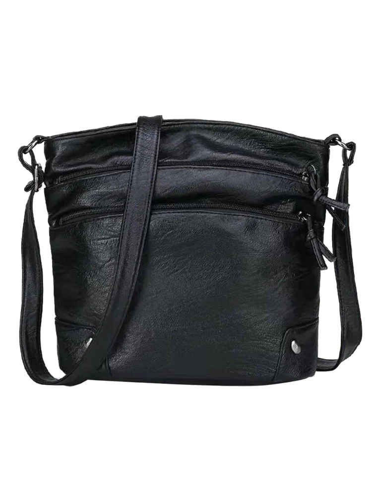 Vintage Women PU Leather Shoulder Crossbody Bag Solid Color Handbags (B)