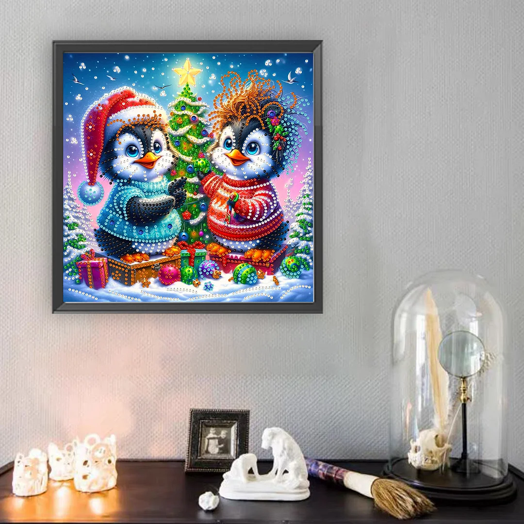 Christmas Penguin - Diamond Painting - Partial Special Shaped Drill(Canvas|30*30cm)