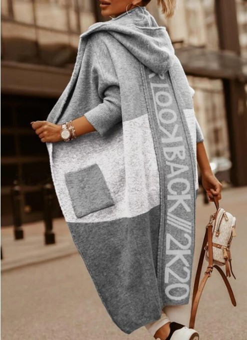 Patchwork Pocket Hooded Casual Cardigan Coat
