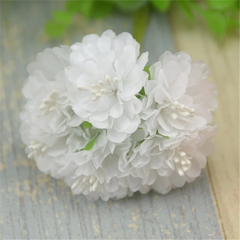 6pcs/lot  Silk Artificial Mini Rose Flowers Bouquet Multicolor Scrapbooking Fake Flower Stamen  Wedding  Decoration Diy Handmade