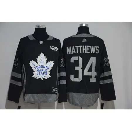 Toronto Maple Leafs #34 Auston Matthews Black Men's 1917-2017 100th  Anniversary Stitched NHL Jersey