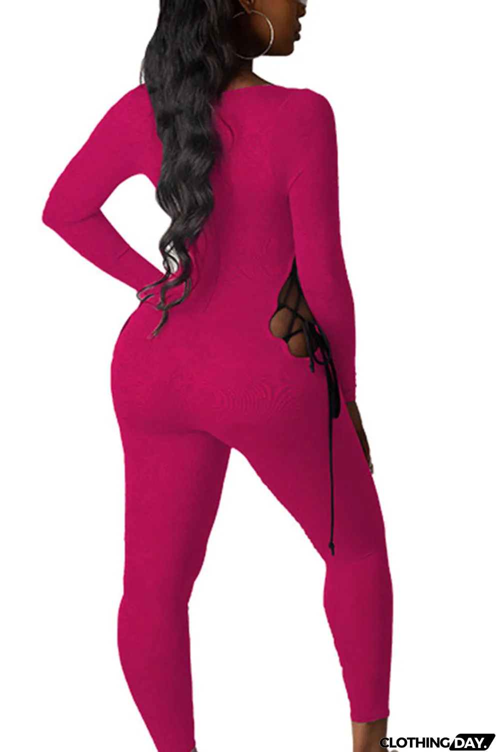 Grey Sexy Polyester Milk Fiber Solid Hollowed Out Frenulum U Neck Skinny Jumpsuits