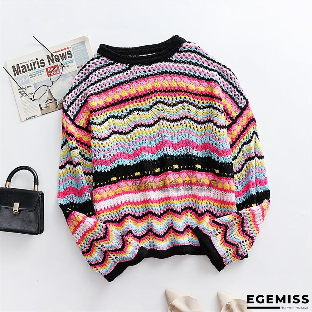 Autumn/Winter's New Stitched Loose-fitting Round-neck Striped Sweater | EGEMISS