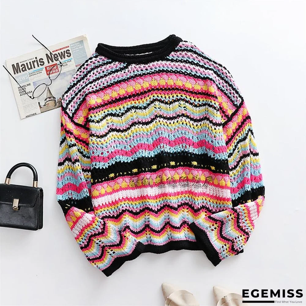 Autumn/Winter's New Stitched Loose-fitting Round-neck Striped Sweater | EGEMISS