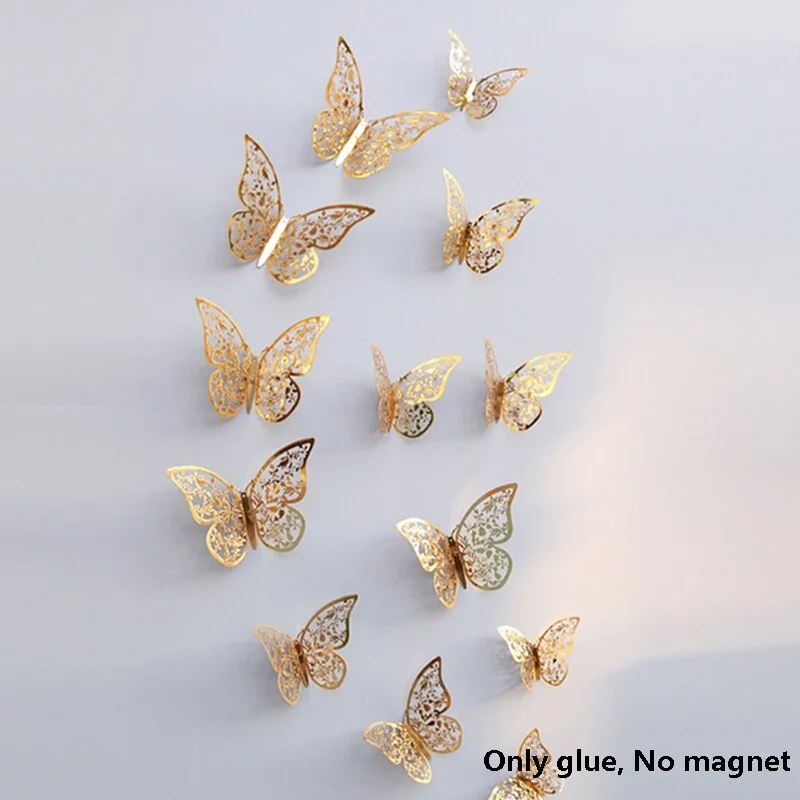 12Pcs 3D Double Layer Butterfly Wall Sticker on The Wall for Home Decor DIY Butterflies Fridge Magnet Stickers Room Decoration