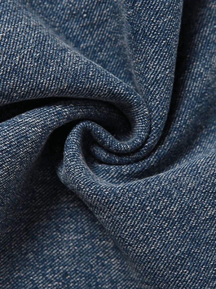 Brownm Back Slit Patchwork Long Denim Skirt