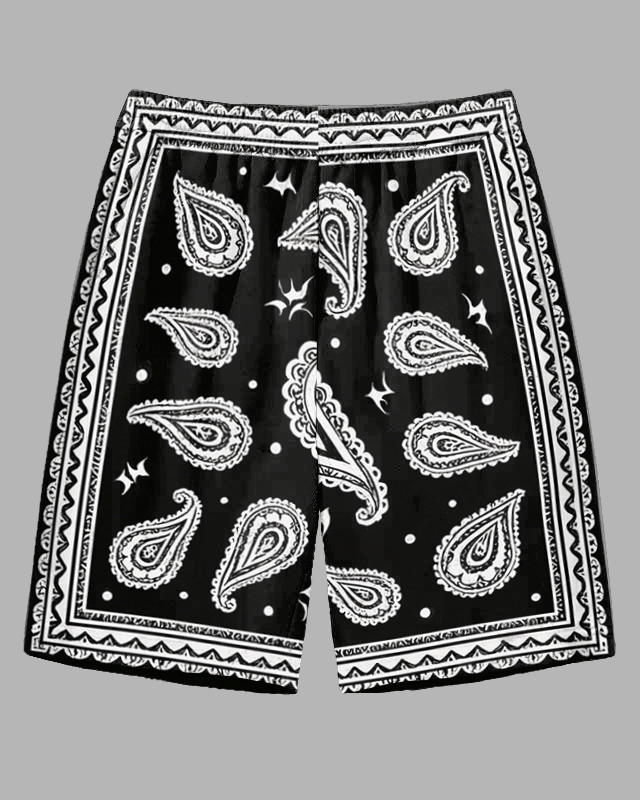 Big and Tall Men's Retro Style Paisley Printed Outdoor Casual Shorts with Pocket