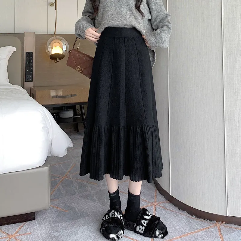 Nigikala Nigikala Knitted Half-Dress Woman 2025 New Autumn And Winter Thick High Waist Thin Temperament A Word Fishtail Skirt