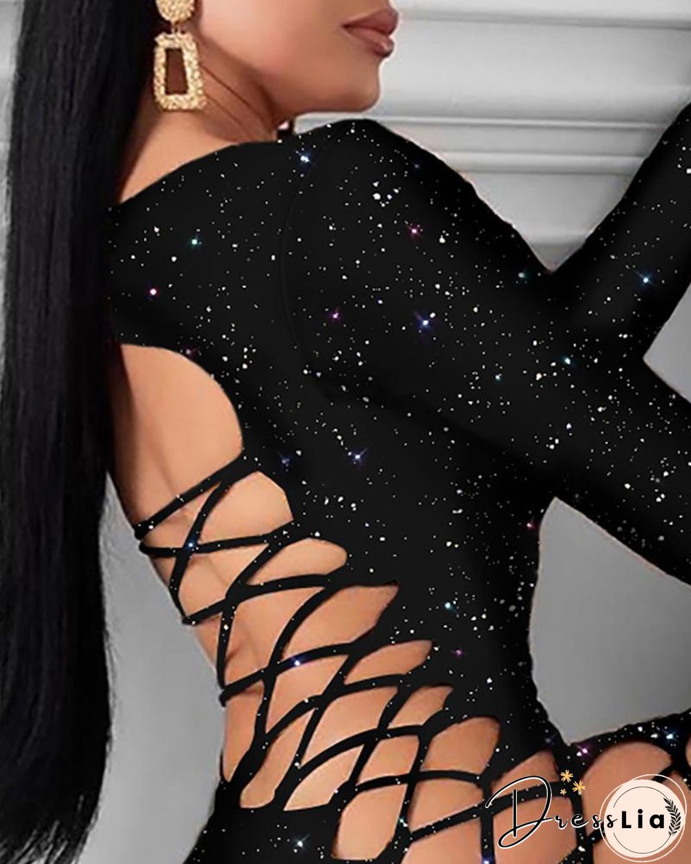 Glitter Lace-Up Sequins Dress P12131