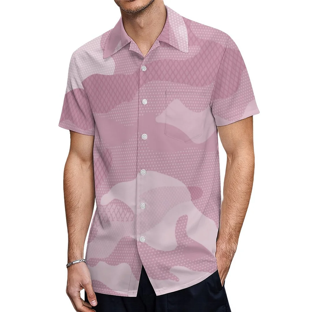 Pink White Camouflage Trendy Camo Hawaiian Shirt Mens Button Down Plus Size Tropical Hawaii Beach Shirts