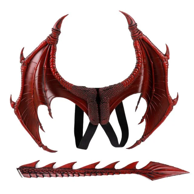 Kids Animal Dragon Halloween Wings Tail Set Costume Accessories-elleschic
