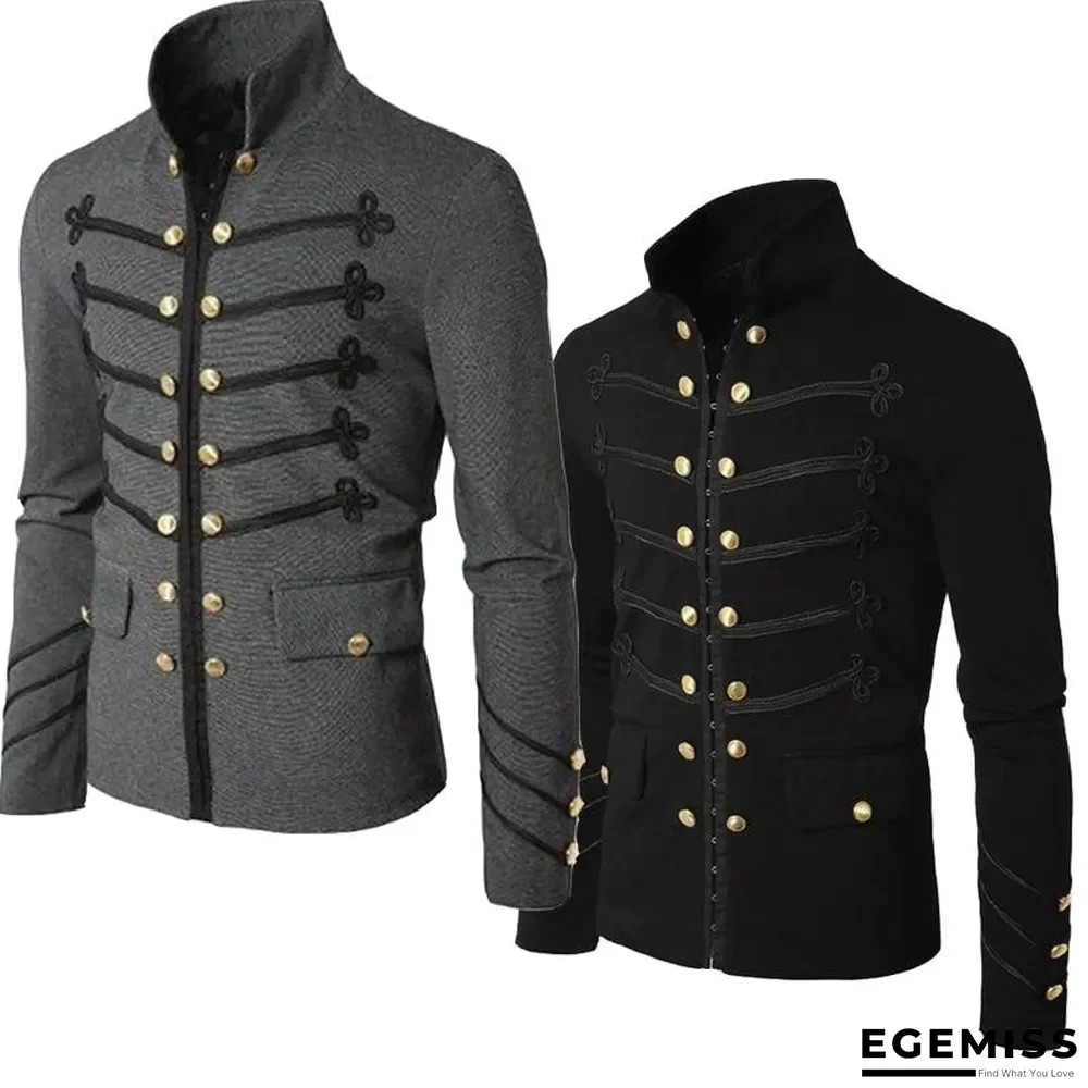 Men Gothic Vintage Fit Slim Coat Patchwork Button Outwear European Medieval Style Classic Jacket Steampunk Army Coat | EGEMISS