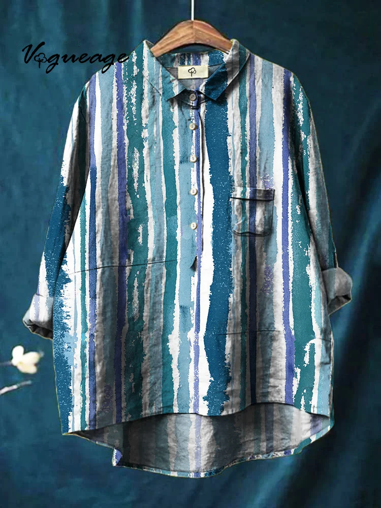 Women's Blue Striped Print Shirt