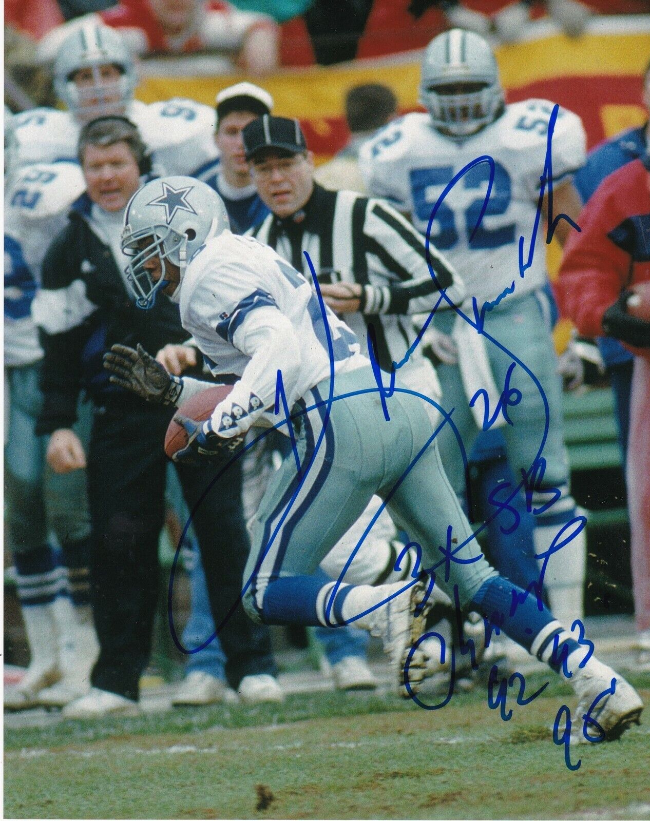 KEVIN SMITH DALLAS COWBOYS 3 X SB CHAMP ACTION SIGNED 8x10