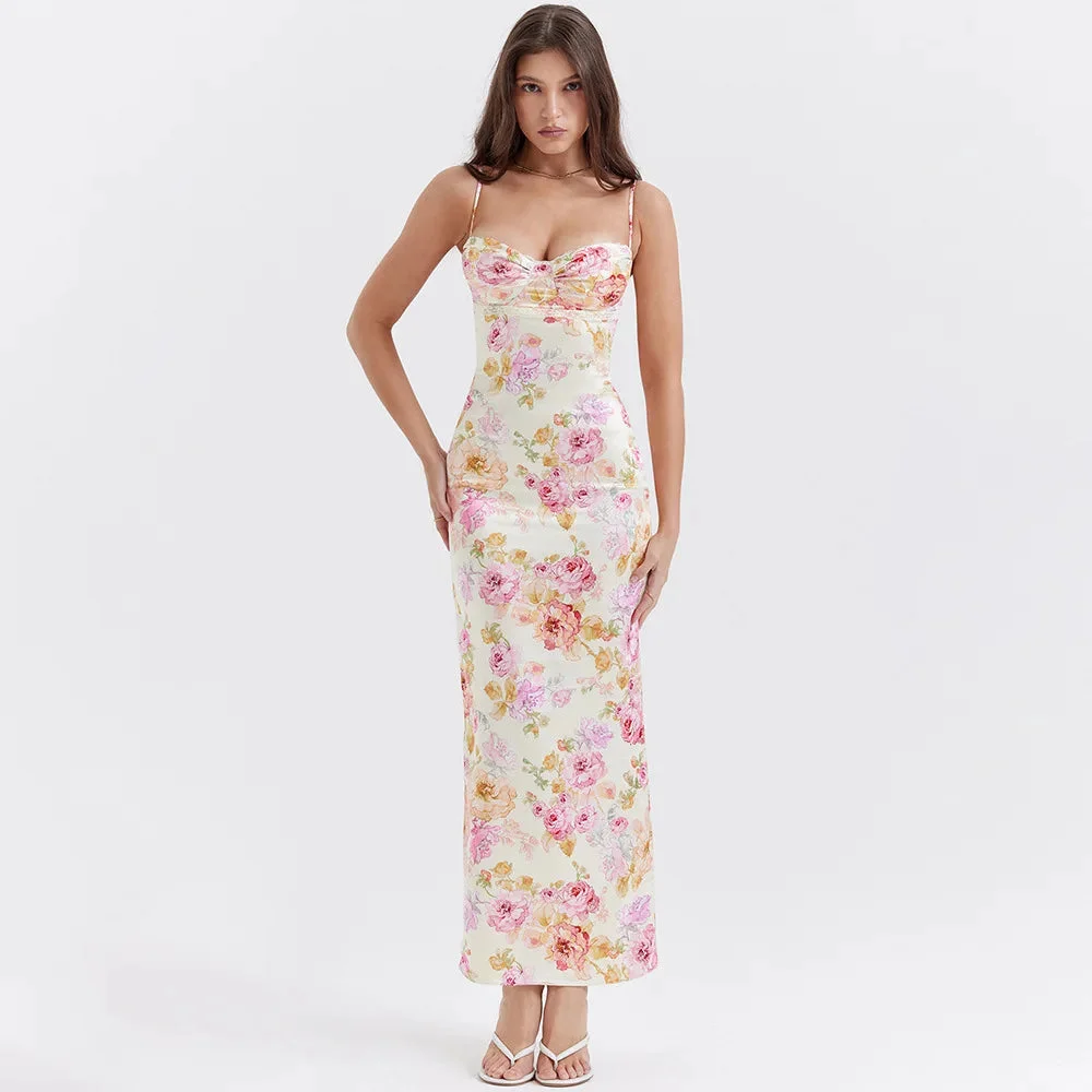 Brownm Floral Pencil Maxi Dress
