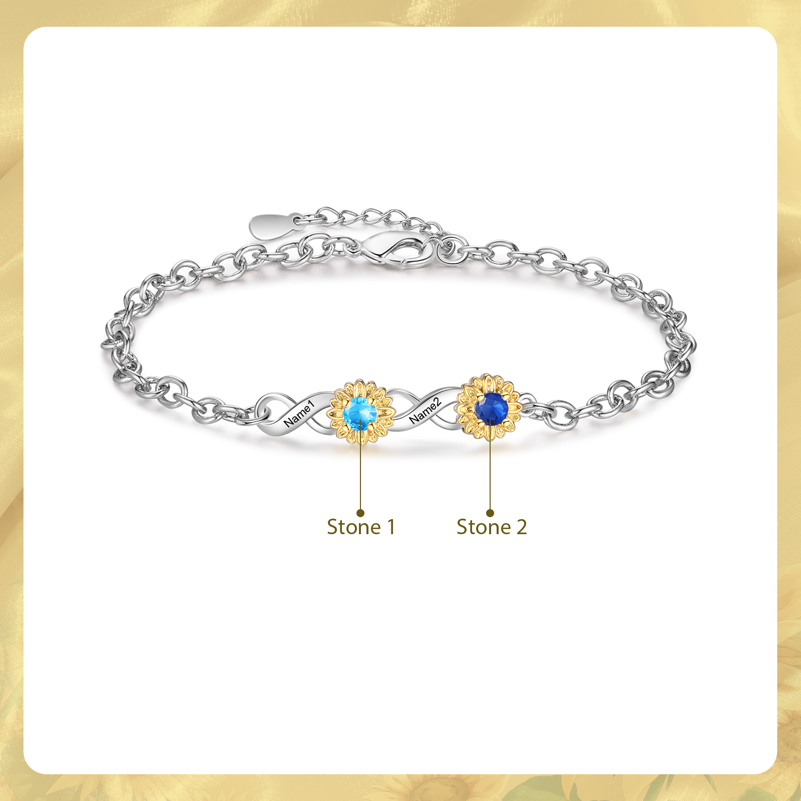 Personalised Women's Bracelet Custom 2 Birthstones & 2 Names Infinity Bracelet Birthday Gift for Ladies Girls-Jessemade AU