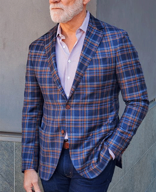 OK Classic Plaid Print Notch Lapel Pocket Two Button Blazer Okaywear