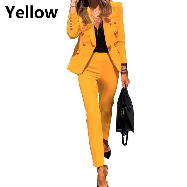 Women's Solid Color Office Outfits Jacket Pants Work Blazer Suit Set Formal Business - Shop Trendy Women's Fashion | TeeYours