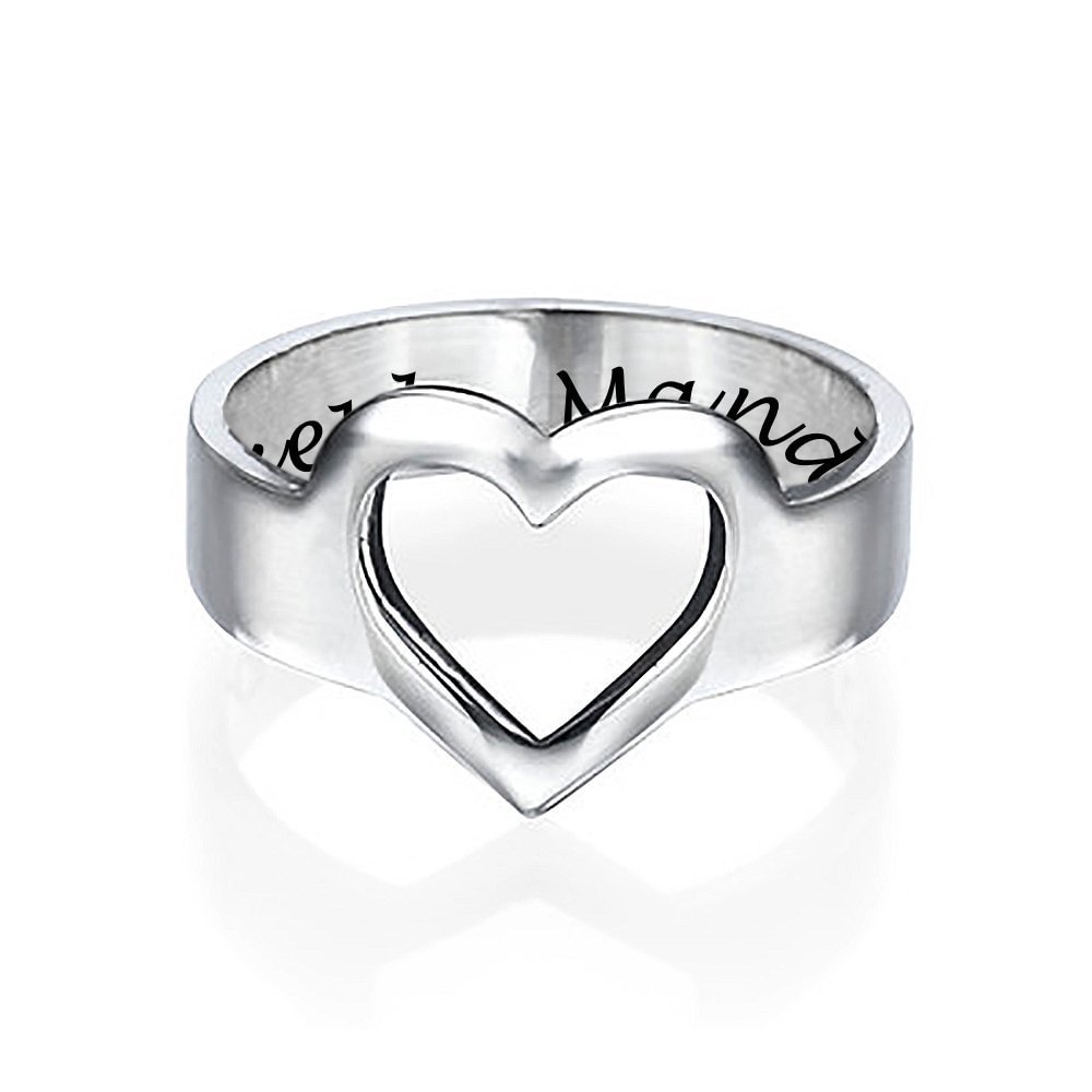 Custom Hollow Heart Two Names Ring