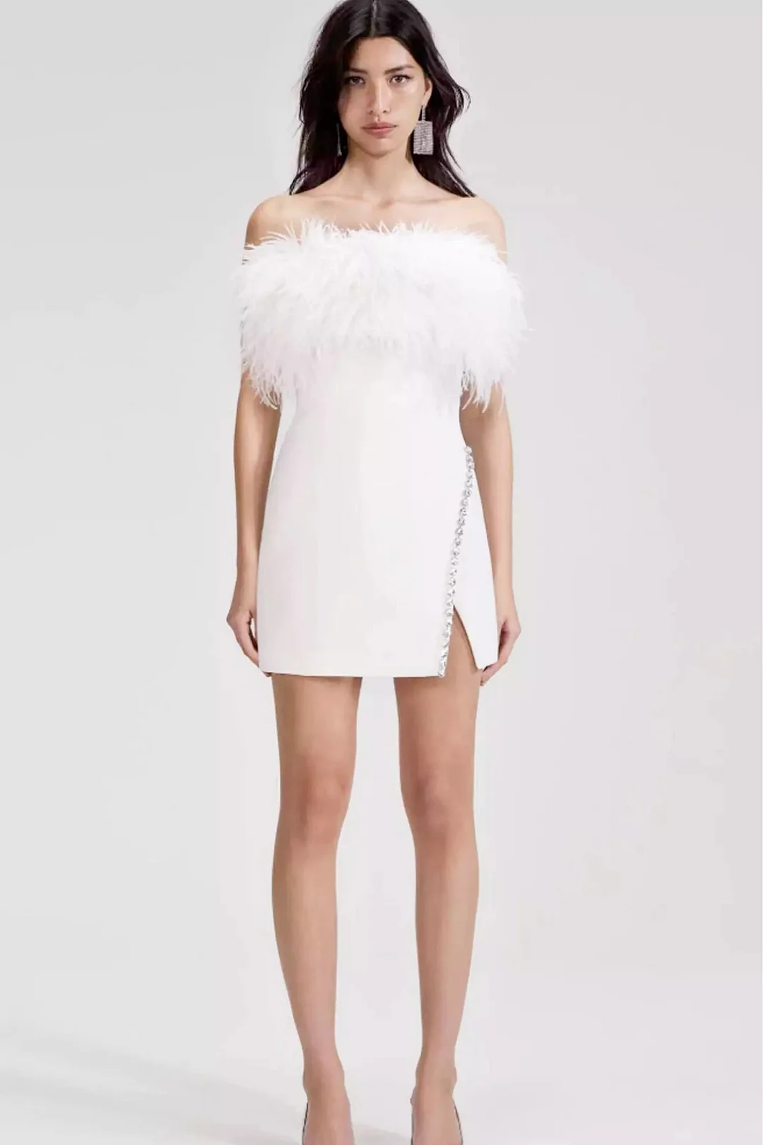Adelaide White Feather Mini Dress