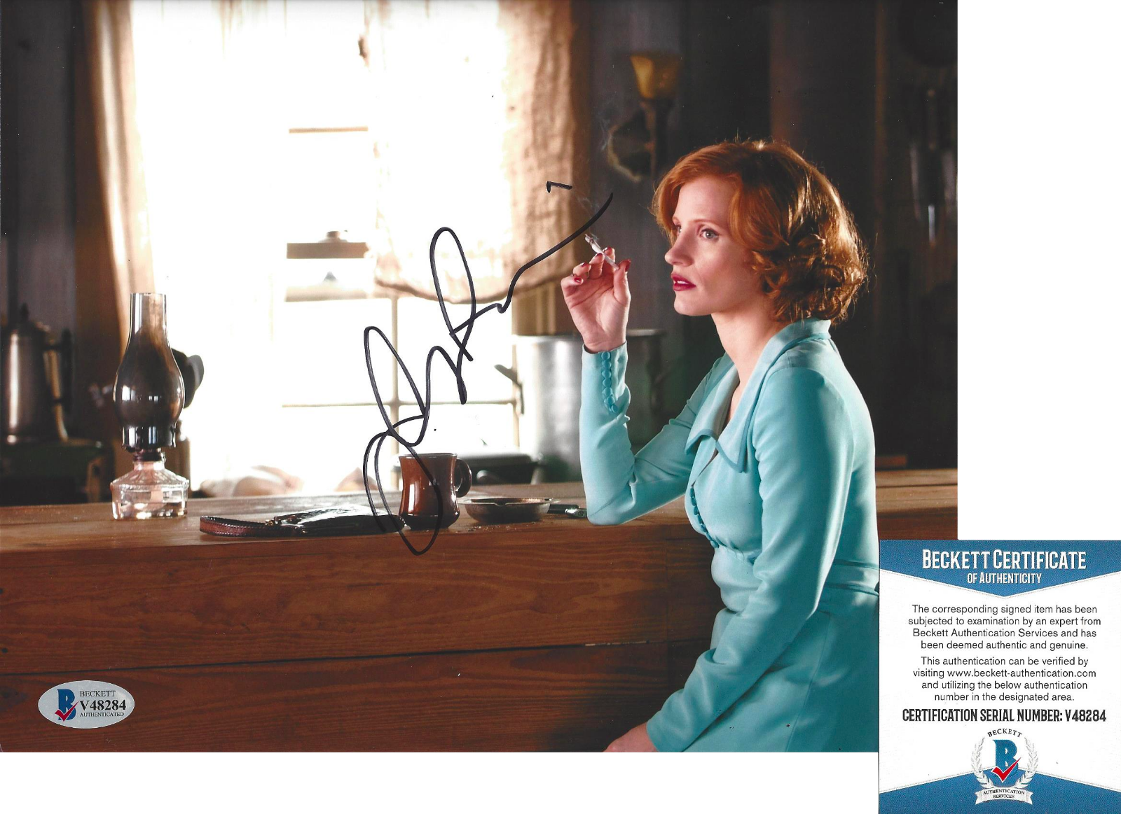 JESSICA CHASTAIN SIGNED 'LAWLESS' 8x10 MOVIE Photo Poster painting C ACTRESS BECKETT COA BAS