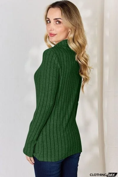 Basic Bae Full Size Ribbed Mock Neck Long Sleeve T-Shirt