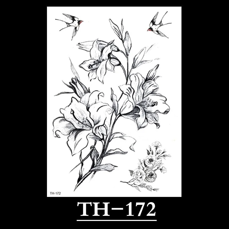 New Temporary Tattoos for Women Flower Sketch Tattoo Stickers Black and White Arm Art Snake Stickers Waterproof and Sweat Tattoo