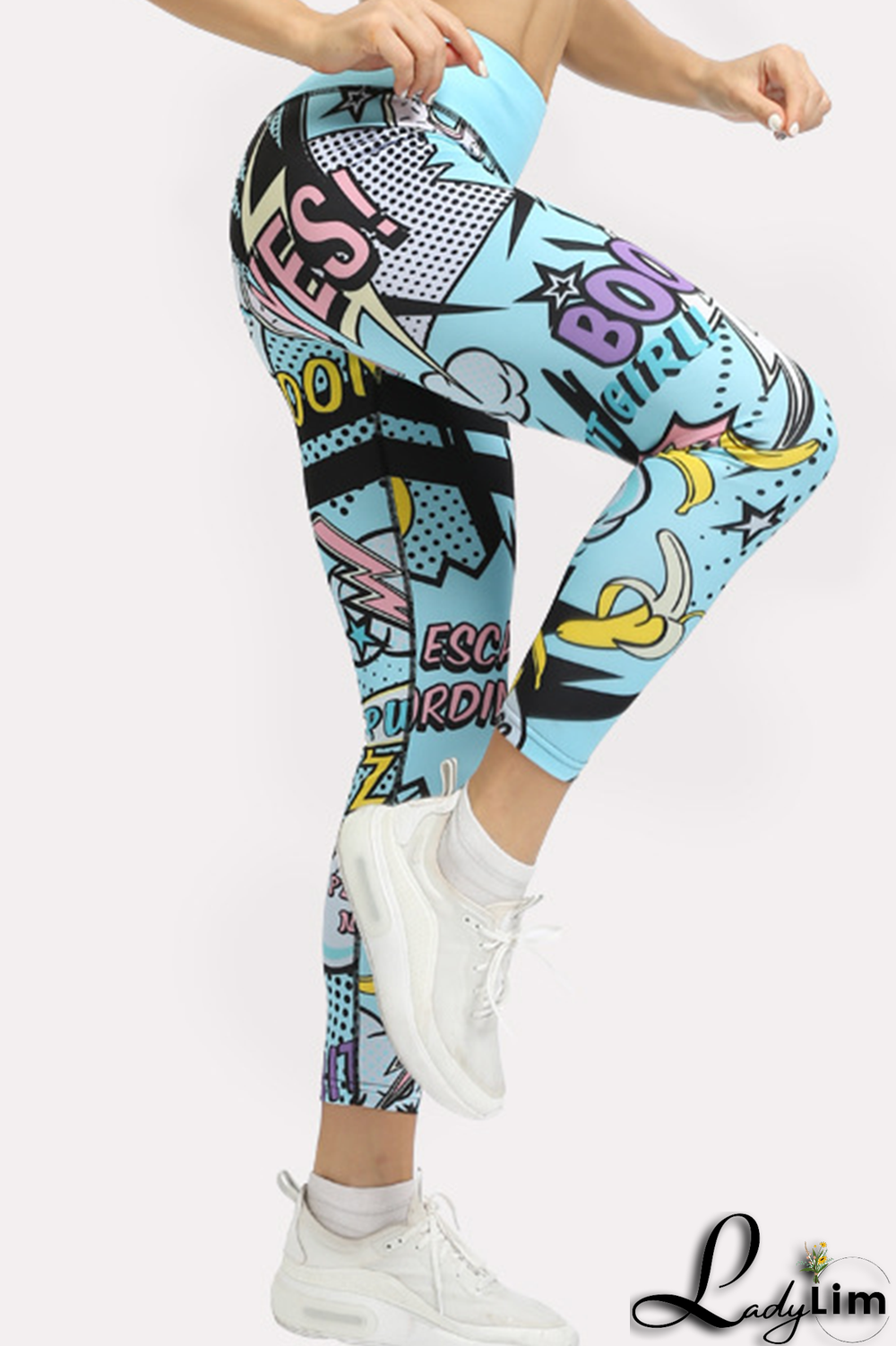 Blue Fashion Print Patchwork Skinny High Waist Pencil Full Print Bottoms