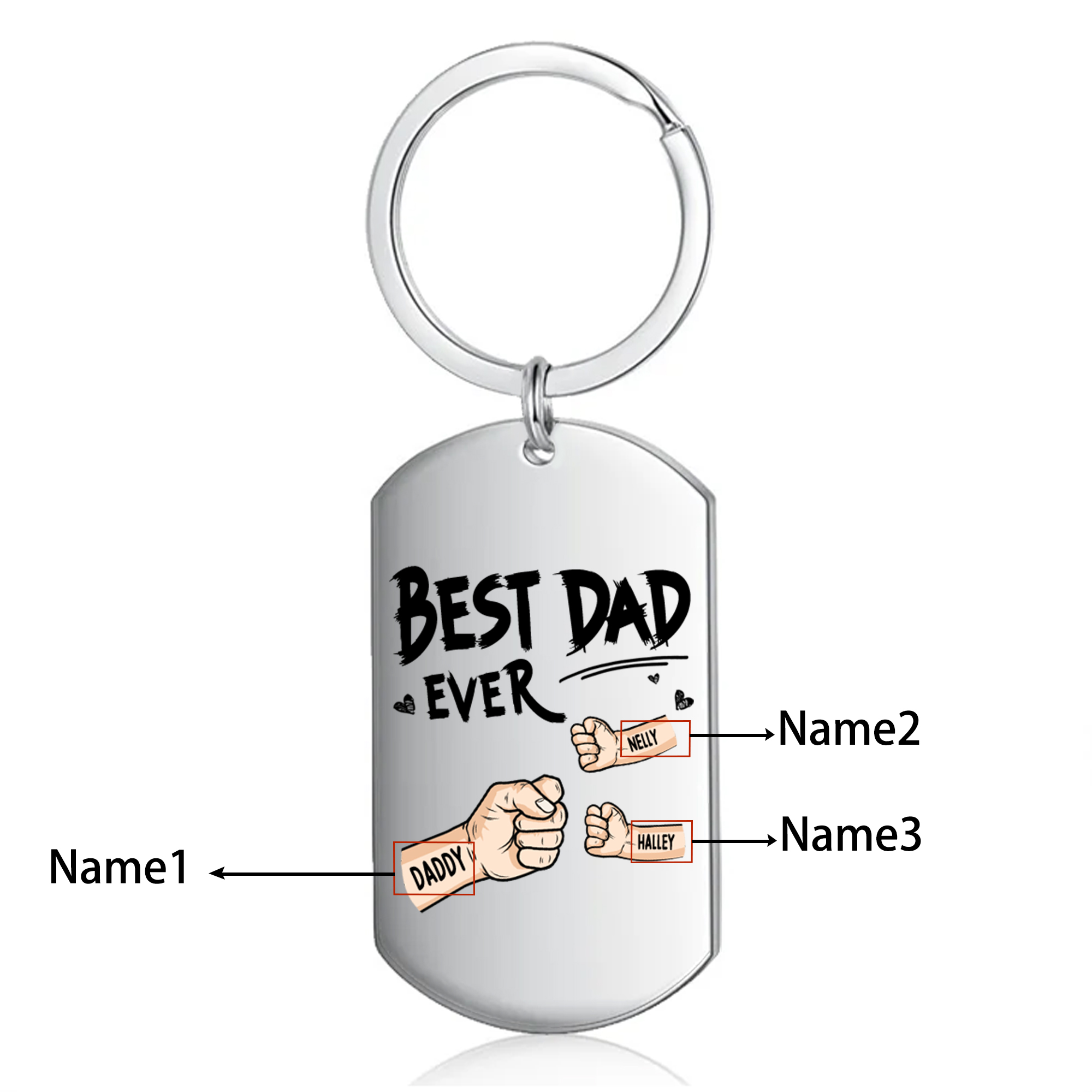Personalised 3 Names Keychain Custom Fist Bump Keychain Father's Day Gift - Best Dad Ever-Jessemade AU