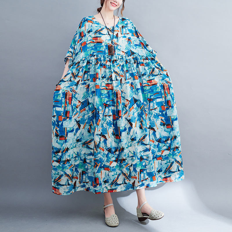 Literary Vintage Cotton Print Midi Dress