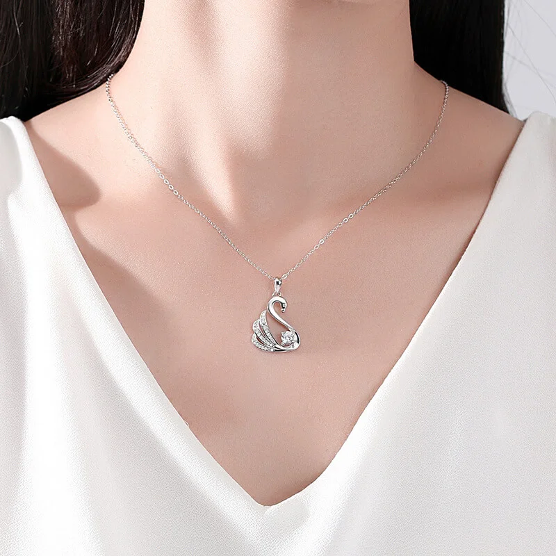 Mewaii® Swan Zircon Pendant Silver Jewelry S925 Sterling Silver Clavicle Necklace