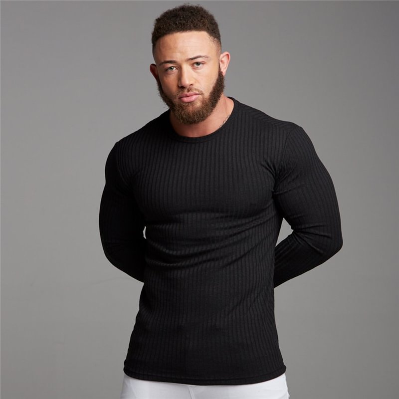 Solid Men's Thin Casual Slim Long Sleeve T-Shirs-VESSFUL