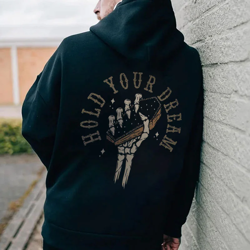 HOLD YOUR DREAM Coffin in Hand Casual Graphic Black Print Hoodie