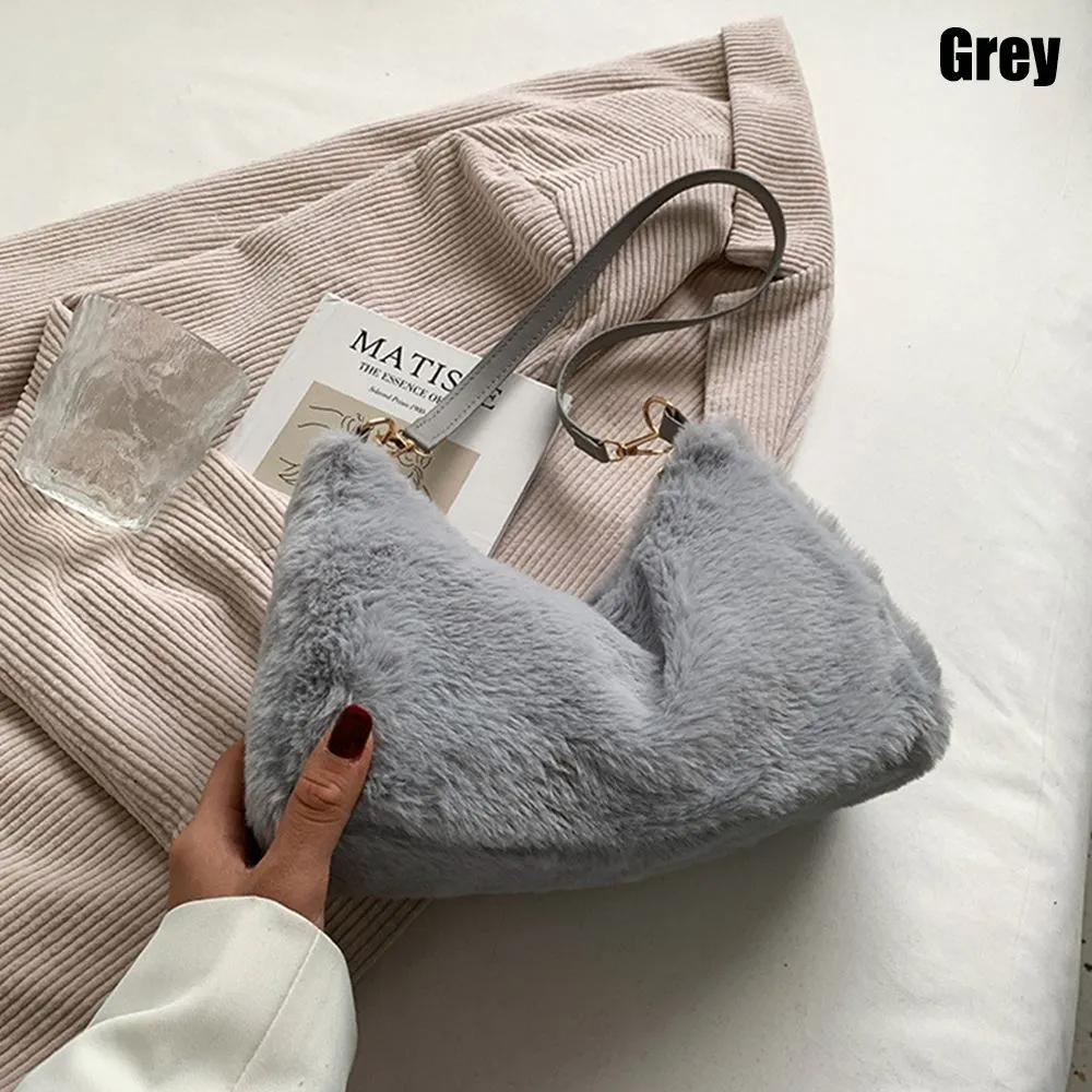 Retro Solid Underarm Bags For Women 2022 Soft Plush Shoulder Bags Female Large Capacity Travel Bag Winter Warm Fluffy Totes Gift