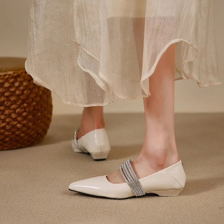 Vintage Pointed-Toe Mary Jane Rhinestone Flats 1688 Stunahome.com
