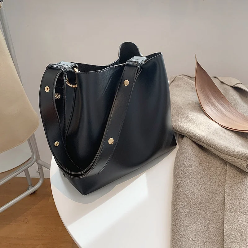 Fashion Designer Pu Leather Female Handbags Large Capacity Casual Ladies Kawaii Tote Female Black Bucket Women Shoulder Hand Bag