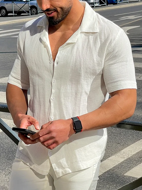 Men's Casual White Cotton Shirt