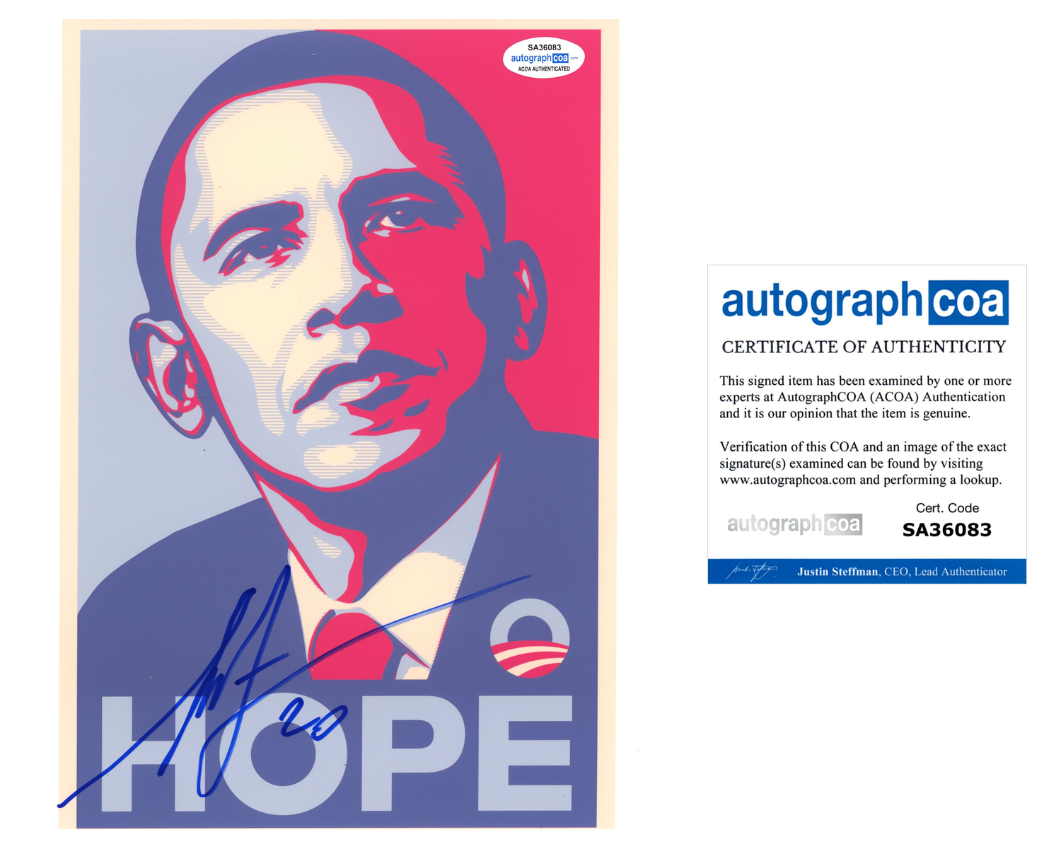 Shepard Fairey Signed Autographed 8x10 Photo Poster painting Barack Obama HOPE ACOA COA