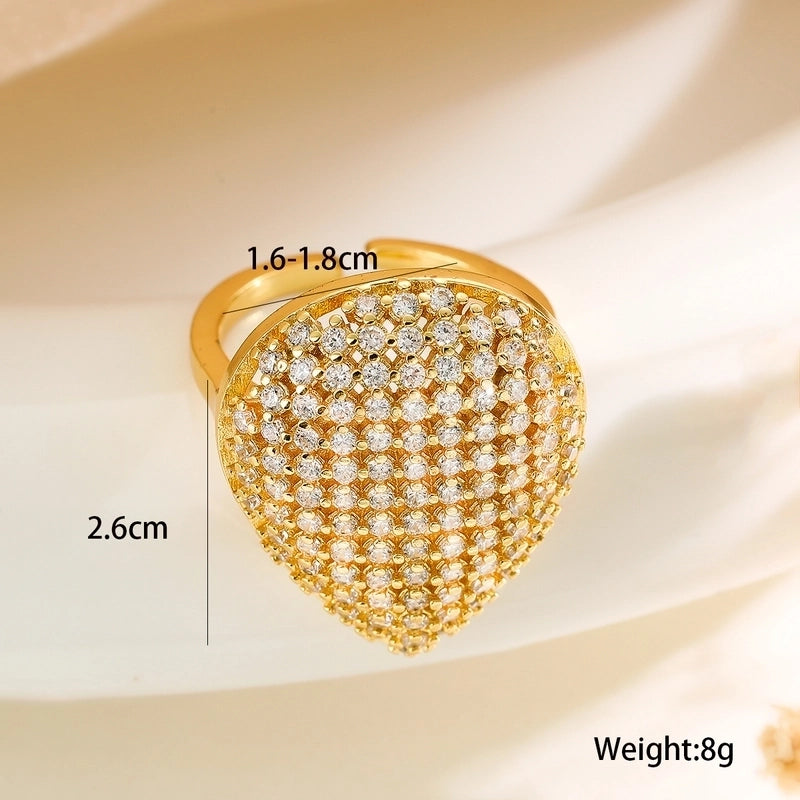 Copper Inlay Floral Zircon Open Rings