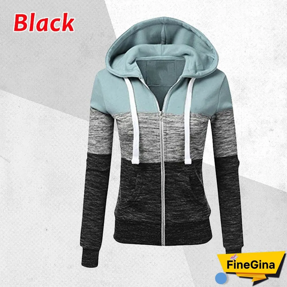 Women Spring/Autumn Casual Long Sleeve Sweatshirts Colorful Patchwork Thin Zip-Up Hoodie Jacket for Drawstring Hoodies S-5XL