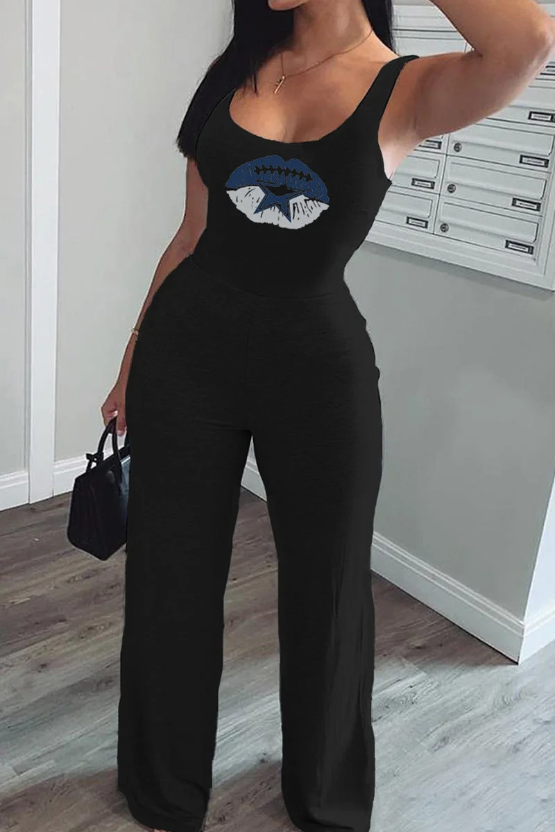 Fashion Casual Print Vests U Neck Regular Jumpsuits