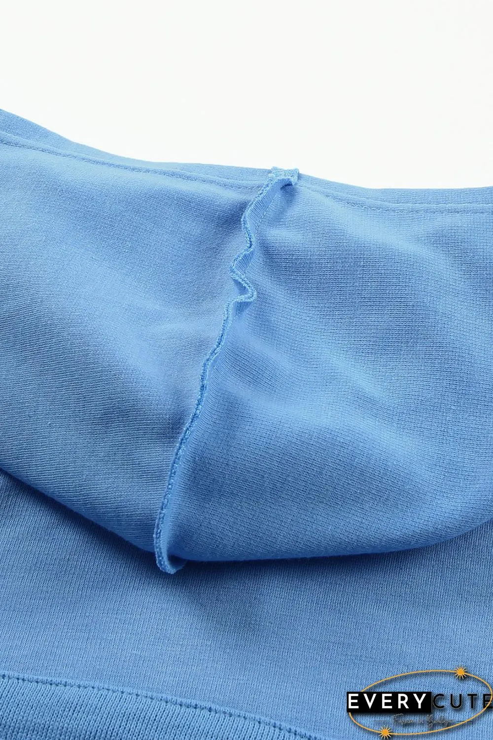 Sky Blue Casual Button Solid Patchwork Trim Hoodie