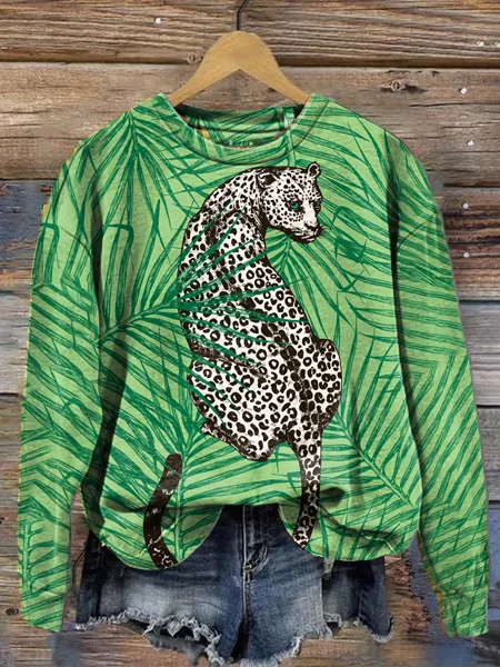 Women's Animal Cheetah Crewneck Long Sleeve Sweatshirt
