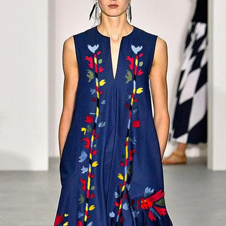 Casual V-neck Printed Dress