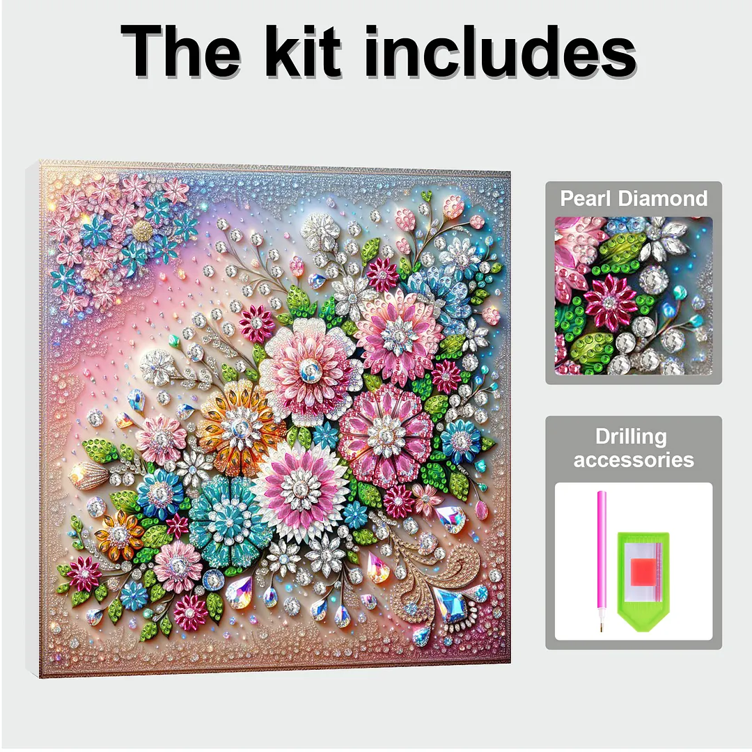 DIY Special Shape Drill Pearl Gem Diamond Art Painting Kit with Frame 9.84x9.84in Art Craft Pearl Diamond Painting for Adults Beginners Home Decor (BK33)