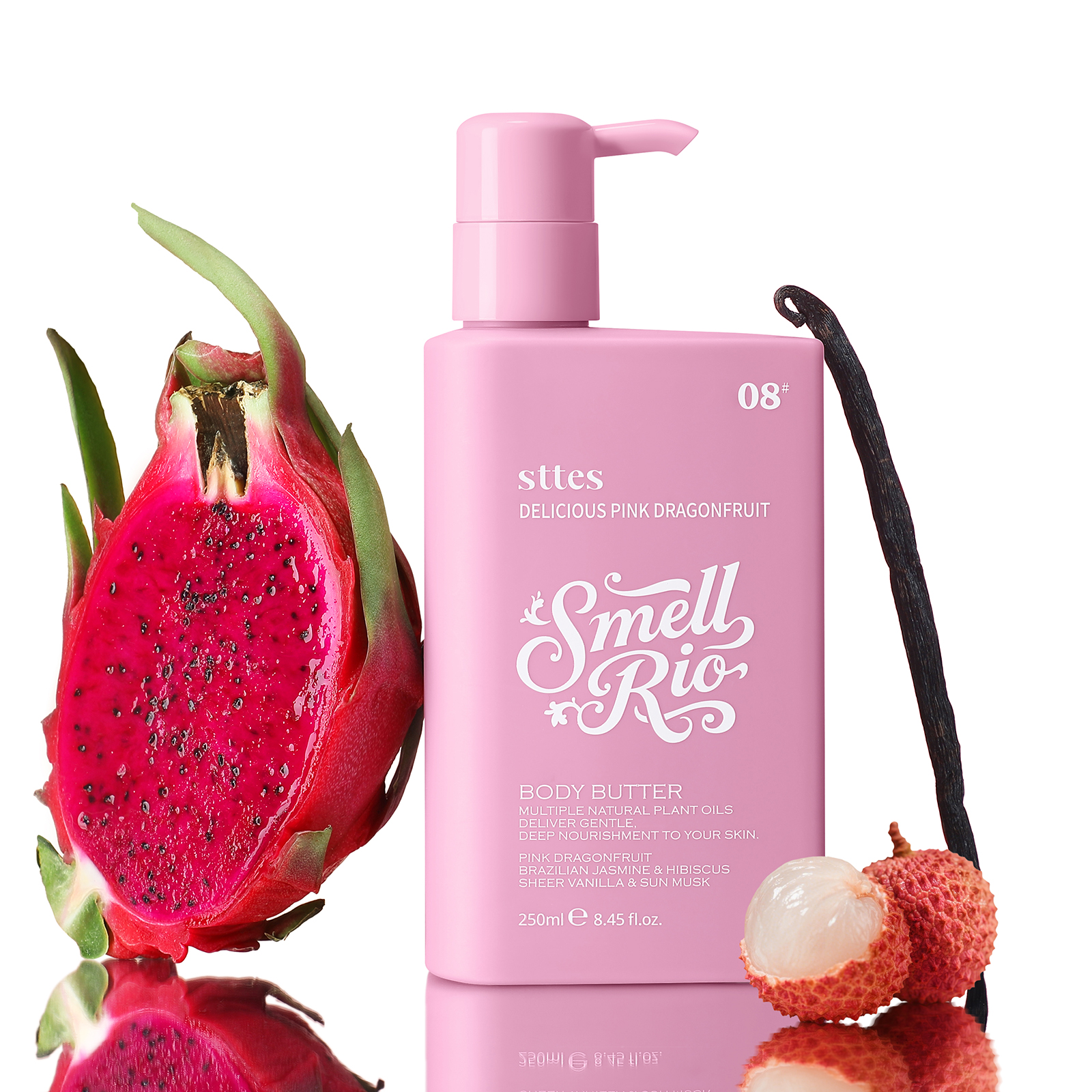 New Sttes 08 (Original 608) Body Lotion, 250ml/8.45 fl oz &ndash; Pink Dragonfruit, Jasmine & Vanilla Scent &ndash; Deep Moisturizing, Fast-Absorbing, Non-Greasy &ndash; For Dry Skin, Women & Men